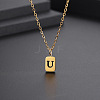 Titanium Steel Rectangle with Initial Letter Pendant Necklace with Cable Chains for Women LETT-PW0002-01G-U-1