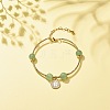 Brass Coin Charm Bracelet with Natural Green Aventurine BJEW-TA00116-01-2