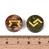 Brass Elder Futhark Alphabet Engraved Symbol Flat Round Natural Unakite Rune Stones G-I373-01E-3