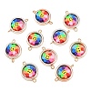 CCB Plastic Frame with Polymer Clay Smiling Face Flower Beads Flat Round Links Connector Charms KK-D103-10A-RG-1
