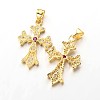 Cross Brass Micro Pave Cubic Zirconia Pendants ZIRC-I014-15G-FF-1