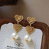 Brass & Plastic Pearl Stud Dangle Earrings WGE9714-01-2