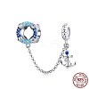 925 Sterling Silver Rhinestone European Dangle Charmswith Safety Chain CPDL-BB70951-C-1