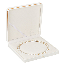 Square PU Leather Pearl Necklace Box LBOX-WH0002-06B