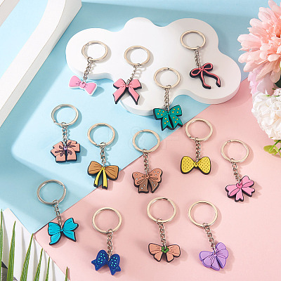 13Pcs 13 Styles PVC Plastic Bowknot Keychains KEYC-TA0001-55-1