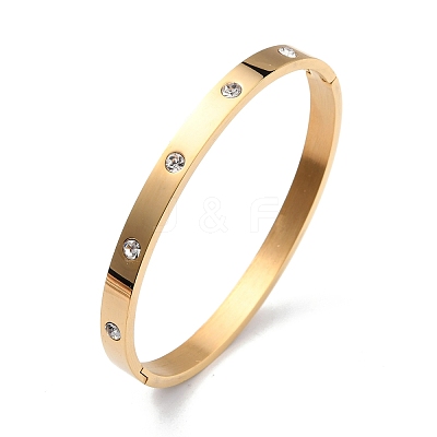 Ion Plating(IP) Clear Cubic Zirconia Classic Simple Plain Open Clasp Bangle BJEW-B055-02G-01-1