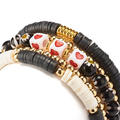 5Pcs 5 Style Polymer Clay Heishi Beaded Stretch Bracelets Set BJEW-JB07532-01-1