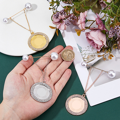 3Pcs Flat Round Pendants Alloy Brooches JEWB-FH00009-1