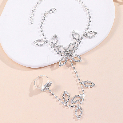 Brass Rhinestone Link Chain Finger Ring Bracelets for Women AJEW-WH20121-31-1