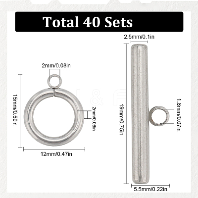 40Pcs 304 Stainless Steel Ring Toggle Clasps STAS-SC0007-42C-1