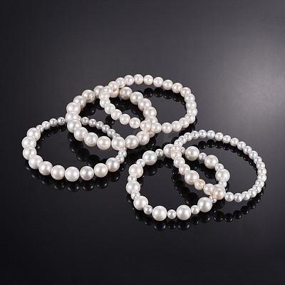 Shell Pearl Stretch Bracelets Sets BJEW-JB04108-1