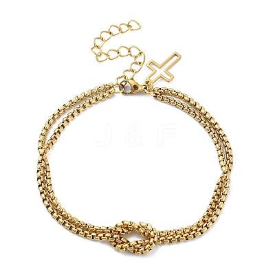 304 Stainless Steel Hollow Cross Charm Bracelet with Double Layer Box Chains BJEW-A002-01G-1