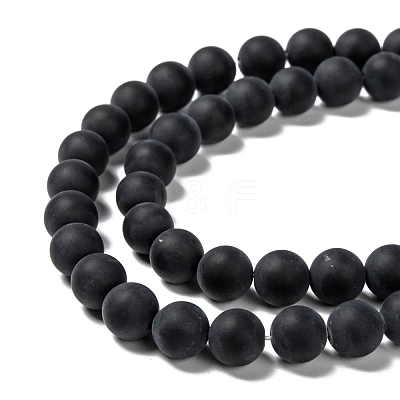 Grade A Round Frosted Natural Black Agate Beads Strands X-G447-4-1