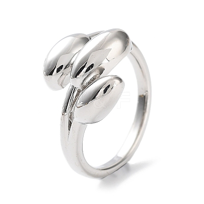 Leaf Rack Plating Brass Cuff Rings RJEW-D020-07P-1