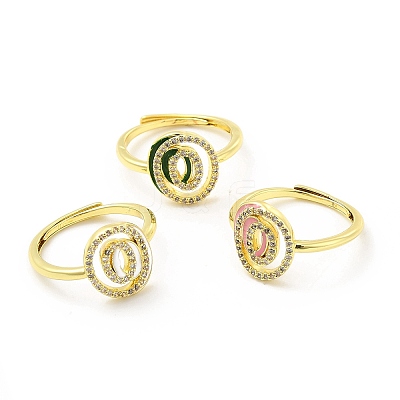 Mixed Color Enamel Initial Letter Adjustable Ring with Clear Cubic Zirconia RJEW-P045-01G-O-1