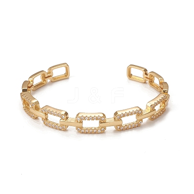Rack Plating Brass Micro Pave Cubic Zirconia Cuff Bangles BJEW-E071-27G-1