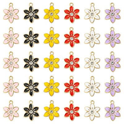 30Pcs 6 Colors Flower Alloy Enamel Pendants ENAM-CJ0006-22-1