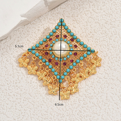 Bohemian Style Rhombus with Butterfly Alloy Plastic Pearl Brooches for Backpack Clothes TA3973-1