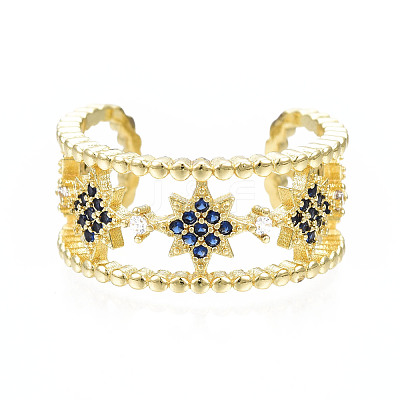 Cubic Zirconia Star Open Cuff Ring RJEW-N037-006B-1