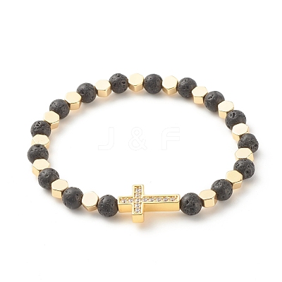 Cross Cubic Zirconia Beads Stretch Bracelet BJEW-JB07198-1