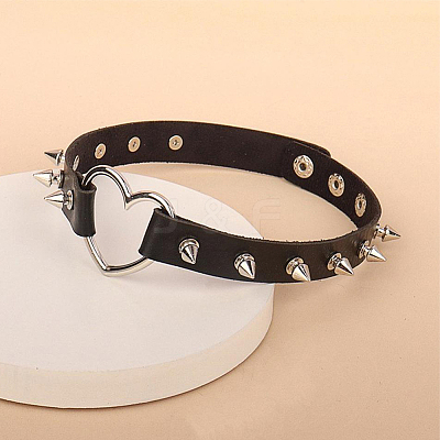 2Pcs Adjustable Gothic PU Leather Alloy Heart Spike Rivet Heart Choker Necklaces for Women NJEW-CL0001-17A-1