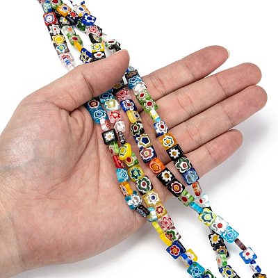 Square Handmade Millefiori Glass Beads X-LK-R004-52-1