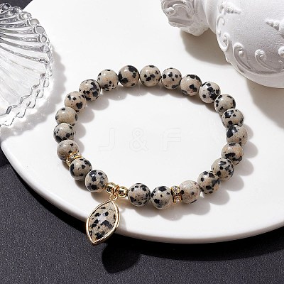 Natural Dalmatian Jasper Stretch Bracelets BJEW-JB10092-06-1