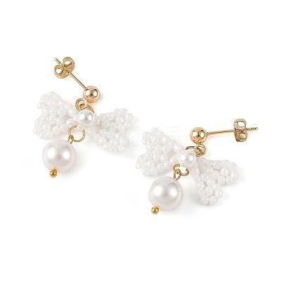 Glass Seed Bead and Shell Pearl Bead Dangle Earrings EJEW-MZ00766-02-1