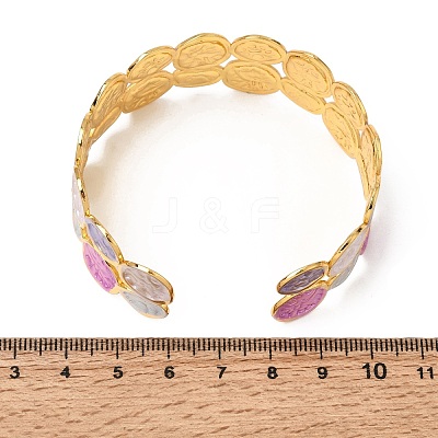 304 Stainless Steel Enamel Flat Round Open Cuff Bangles for Women SA-CBA1A30-03A-G-1