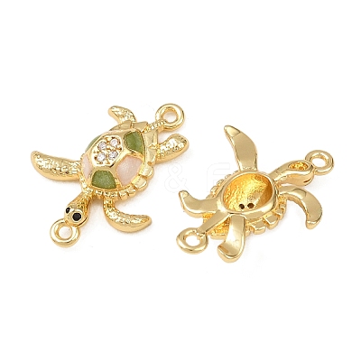 Brass Micro Pave Clear Cubic Zirconia Turtle Connector Charms KK-B161-05G-1