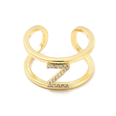 Clear Cubic Zirconia Initial Letter Open Cuff Ring RJEW-A012-01G-Z-1