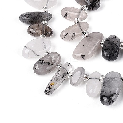 Natural Black Tourmalinated Quartz Beads Strands G-Z091-A31-1