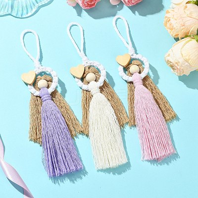 3Pcs 3 Colors Handmade Macrame Cotton Angel Hanging Ornaments HJEW-JM02711-1