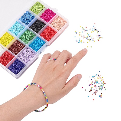 195G 15 Colors Glass Seed Beads SEED-YW0001-11A-1