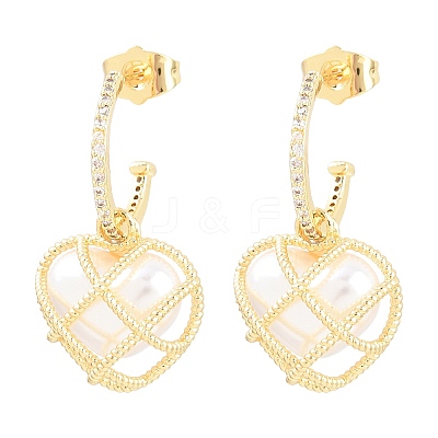 Valentine's Day Heart Brass Micro Pave Clear Cubic Zirconia Dangle Stud Earrings EJEW-Z164-04G-1