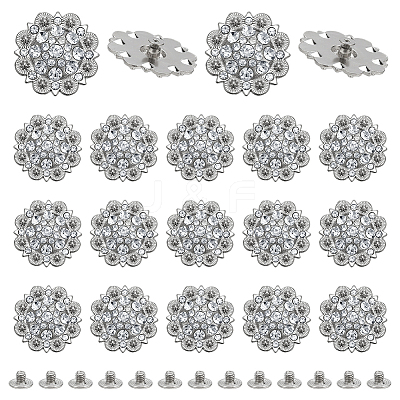 20Pcs Flower Zinc Alloy & Rhinestone & Glass Rivets BUTT-NB0001-84D-1