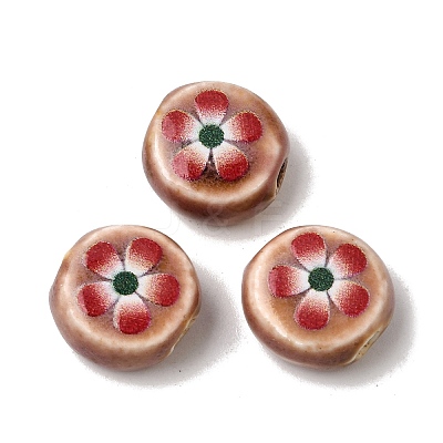 Flat Round Handmade Floral Porcelain Beads PR-CBA03B0-02B-1