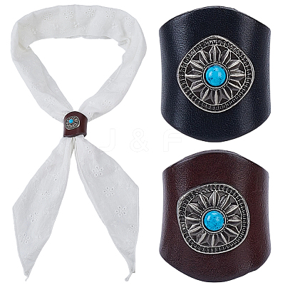 2Pcs 2 Colors Leather & Alloy & Synthetic Turquoise Scarf Clips AJEW-CL0005-24C-1