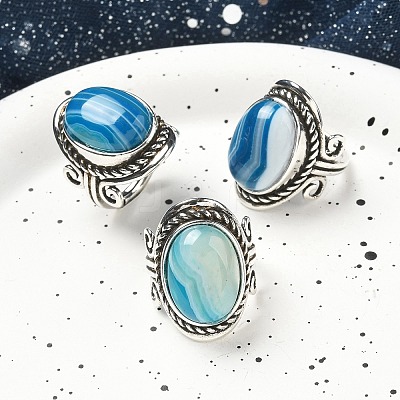 Natural Banded Agate Adjustable Rings RJEW-I108-01AS-06-1