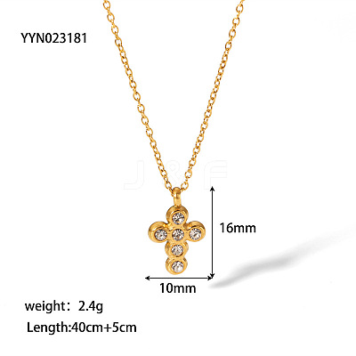 Vintage Cross 304 Stainless Steel Rhinestones Pendant Necklaces for Women LS-UH6931-1-1