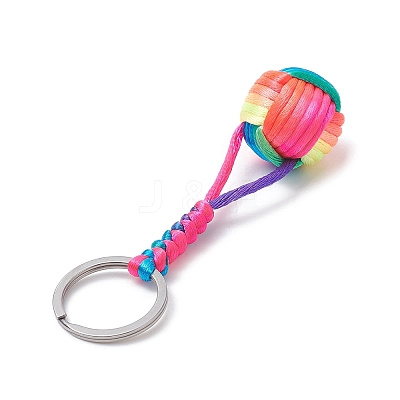 Nylon Braided Ball with Wood Round Keychains KEYC-JKC00480-1