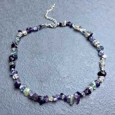 Natural Fluorite Chip Beaded Necklaces for Women IW6789-13-1
