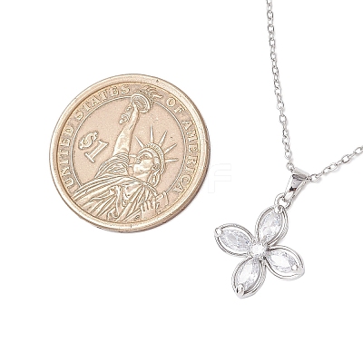 Flower Brass Pave Clear Cubic Zirconia Pendant Necklaces NJEW-JN05287-1