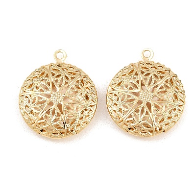Flat Round Brass Hollow Locket Pendants KK-K414-11B-G-1