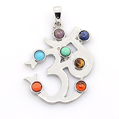Vintage Chakra Jewelry Brass Mixed Stone Pendants X-G-I114-01-1