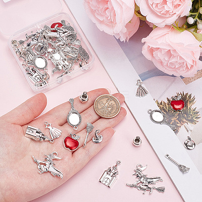 48Pcs 8 Styles Snow White & Witch Theme Tibetan Style Alloy Pendants TIBEP-SC0003-61-1