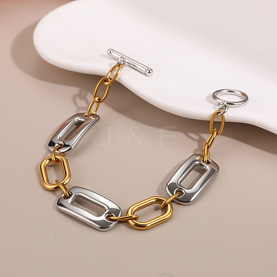 Two Tone 304 Stainless Steel Rectangle Link Chain Bracelets with OT Clasps for Women WG05454-03-1