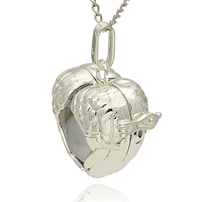 Silver Color Plated Brass Hollow Heart Cage Pendants KK-J241-02S-1