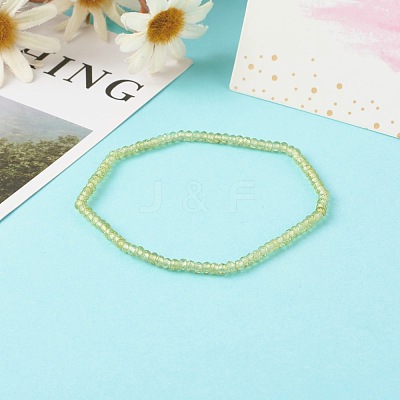 Faceted Rondelle Natural Peridot Beads Stretch Bracelets BJEW-JB06383-05-1