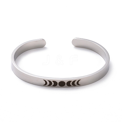 Non-Tarnish 304 Stainless Steel Moon Phase Open Cuff Bangle for Men Women BJEW-H551-01P-1
